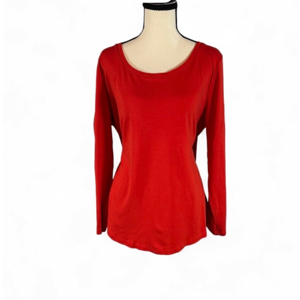 Isaac Mizrahi Live Soft Capsule Pima Cotton Capsule Scoop Neck Curved Hem Top XL